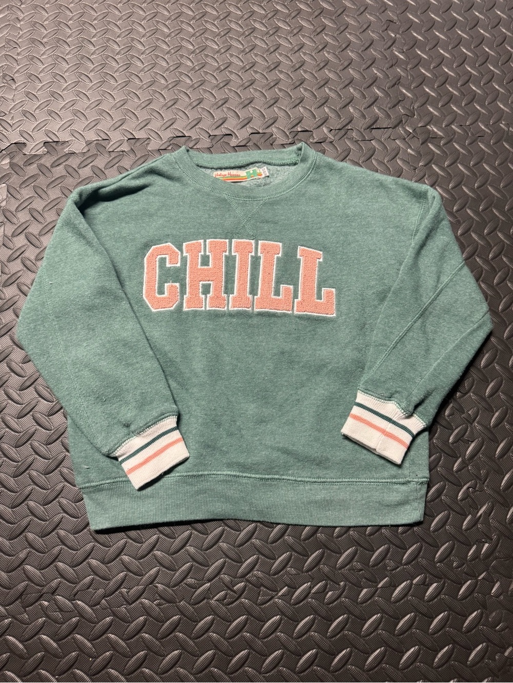 Vintage Havana Girls Chill Crewneck Sweatshirt Green Pink Size M 10/12 - Picture 2 of 11
